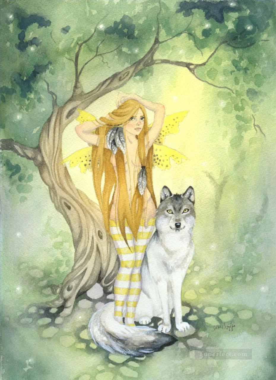 fairy and wolf for kid Oil Paintings